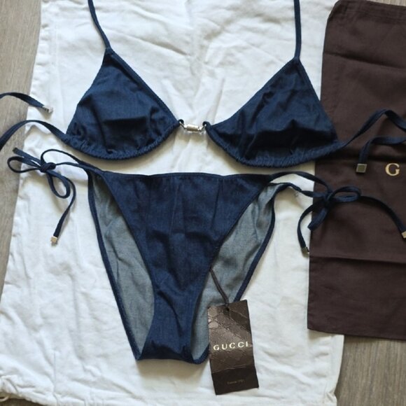 NEW, Gucci Stretch Denim Jackie Piston Lock Bikini - Picture 3 of 16